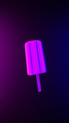 Popsicle on an abstract light effect purple and blue wallpaper 3D render. Vertical illustration background.