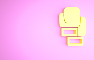Yellow Boxing glove icon isolated on pink background. Minimalism concept. 3d illustration 3D render.