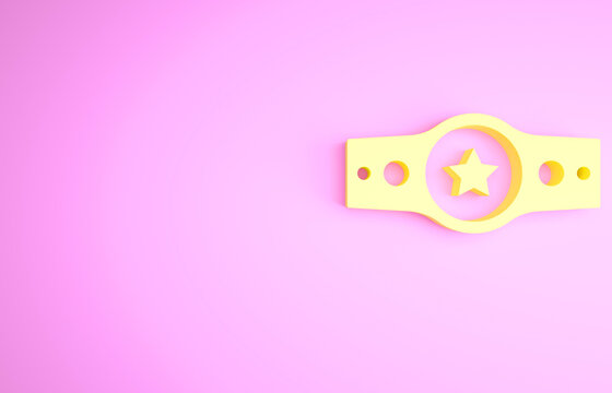 Yellow Boxing belt icon isolated on pink background. Belt boxing sport championship winner fight award. Minimalism concept. 3d illustration 3D render.