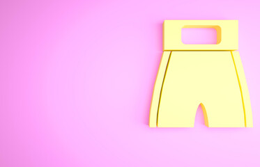 Yellow Boxing short icon isolated on pink background. Minimalism concept. 3d illustration 3D render.