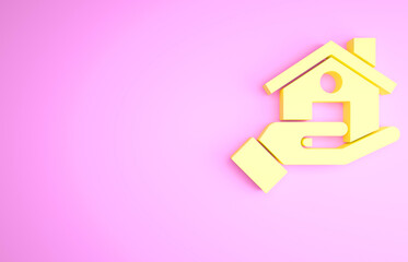 Yellow Realtor icon isolated on pink background. Buying house. Minimalism concept. 3d illustration 3D render.