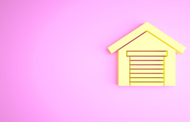 Yellow Garage icon isolated on pink background. Minimalism concept. 3d illustration 3D render.