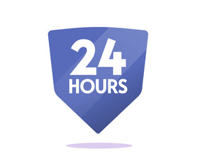 24 hours protection cosmetics tag or healthcare medical product label badge vector icon flat cartoon sign, concept of 24hrs time guard or defence service sticker isolated modern design