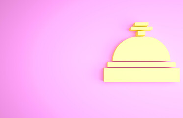 Yellow Hotel service bell icon isolated on pink background. Reception bell. Minimalism concept. 3d illustration 3D render.
