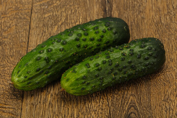 Ripe fresh green two cucumbers