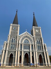 Fototapeta na wymiar A large and famous Catholic Church located in the east of Thailand, towering in the beautiful Chanthaburi Province.