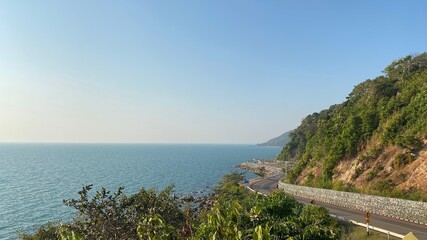 Street view, empty space along the beautiful seashore, selectable focus.
