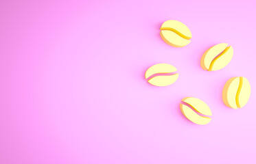 Yellow Coffee beans icon isolated on pink background. Minimalism concept. 3d illustration 3D render.