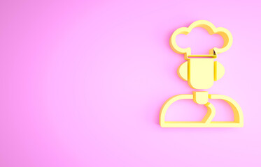 Yellow Cook icon isolated on pink background. Chef symbol. Minimalism concept. 3d illustration 3D render.