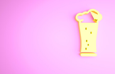 Yellow Glass of beer icon isolated on pink background. Minimalism concept. 3d illustration 3D render.