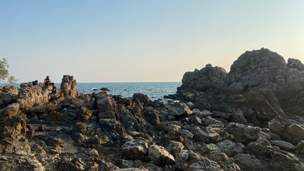 Mountain, rock and sea views, beautiful sunset moments in Thailand