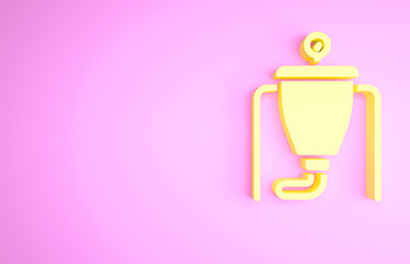 Yellow Beer brewing process icon isolated on pink background. Minimalism concept. 3d illustration 3D render.