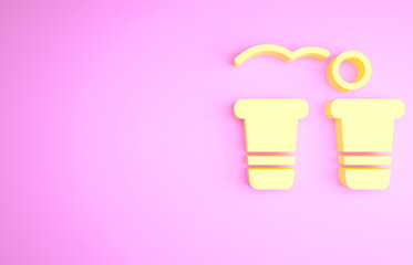 Yellow Beer pong game icon isolated on pink background. Alcohol party game. Minimalism concept. 3d illustration 3D render.