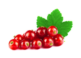 Red currants with leaf isolated on white