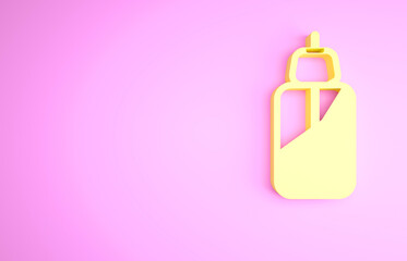 Yellow Essential oil bottle icon isolated on pink background. Organic aromatherapy essence. Skin care serum glass drop package. Minimalism concept. 3d illustration 3D render.