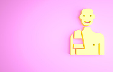 Yellow Man in the sauna icon isolated on pink background. Minimalism concept. 3d illustration 3D render.