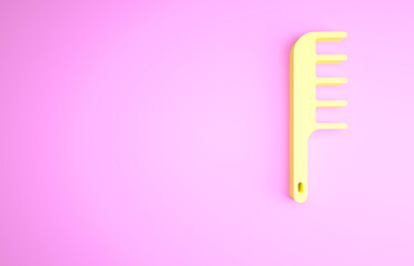 Yellow Hairbrush icon isolated on pink background. Comb hair sign. Barber symbol. Minimalism concept. 3d illustration 3D render.