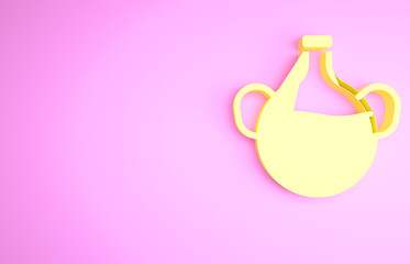 Yellow Essential oil bottle icon isolated on pink background. Organic aromatherapy essence. Skin care serum glass drop package. Minimalism concept. 3d illustration 3D render.