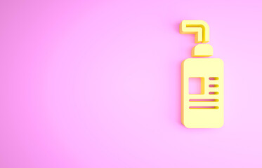 Yellow Cream or lotion cosmetic tube icon isolated on pink background. Body care products for woman. Minimalism concept. 3d illustration 3D render.