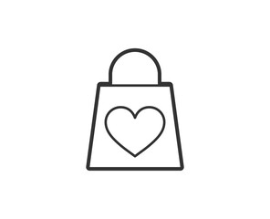 Shopping bag heart icon. Valentine's day black line sign. Premium quality graphic design pictogram. Outline symbol icon for web design, website and mobile app on white background. 