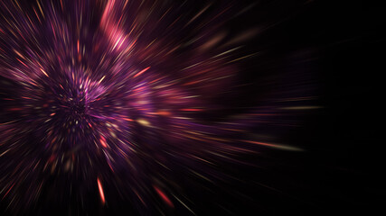 Fototapeta premium Abstract red and violet fireworks. Holiday background with fantastic light effect. Digital fractal art. 3d rendering.