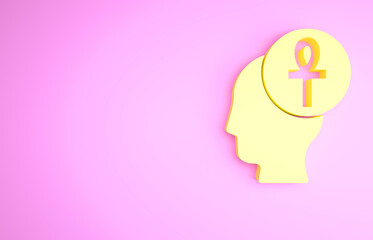 Yellow Cross ankh icon isolated on pink background. Minimalism concept. 3d illustration 3D render.