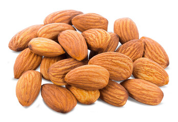 pile of almonds seeds isolated on white background