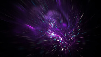 Abstract violet and blue fireworks. Holiday background with fantastic light effect. Digital fractal art. 3d rendering.
