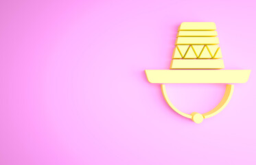 Yellow Traditional mexican sombrero hat icon isolated on pink background. Minimalism concept. 3d illustration 3D render.