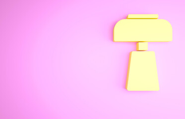 Yellow Table lamp icon isolated on pink background. Desk lamp. Minimalism concept. 3d illustration 3D render.