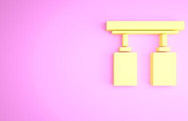 Yellow Led track lights and lamps with spotlights icon isolated on pink background. Minimalism concept. 3d illustration 3D render.