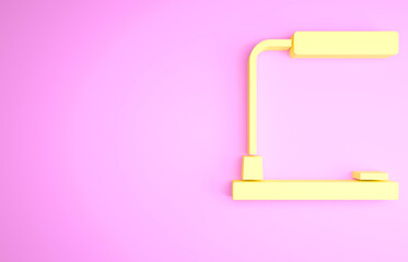 Yellow Table lamp icon isolated on pink background. Desk lamp. Minimalism concept. 3d illustration 3D render.