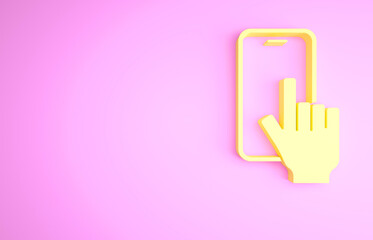 Yellow Phone repair service icon isolated on pink background. Adjusting, service, setting, maintenance, repair, fixing. Minimalism concept. 3d illustration 3D render.