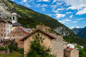 Fototapeta na wymiar View of the old village of Erto located above the Vajont dam.This village was badly damaged by the Vajont dam disaster