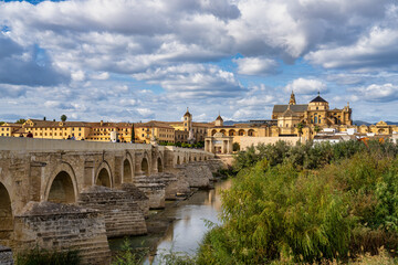 Mosque-Cathedral and the Roman Bridge in Cordoba, Andalusia, Spain