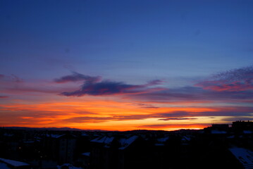 picturesque landscape of winter sunset 
