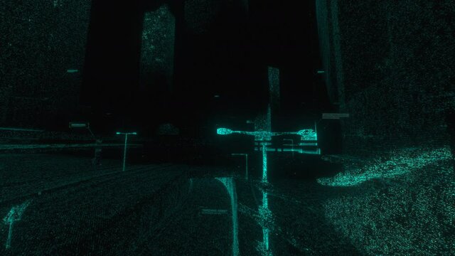 Digital model of a city street by laser scanning. 3D point cloud from lidar. Machine learning system concept