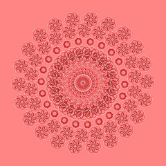  hand drawn doodle mandala with hearts. Ethnic mandala with colorful ornament. Isolated. Illustration on doodle style. Pink colors.