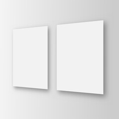 Two sheets white blank template on the wall. Perspective view. Vector