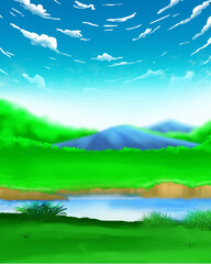 Obraz na płótnie Canvas landscape with grass and blue sky