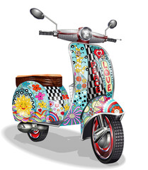 Hippie vintage scooter isolated on white background.    