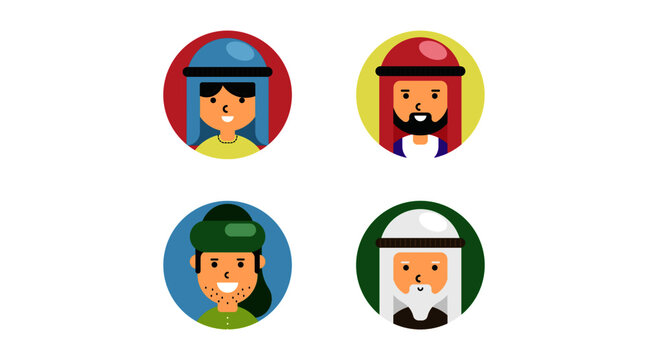 Muslim Cartoon Characters Vector for Profile Photos and Avatars.