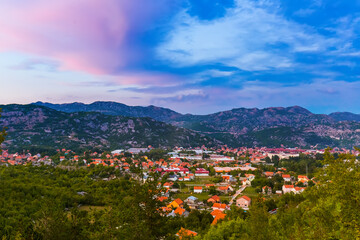 Village in Lovcen Mountains National park at sunset - Montenegro