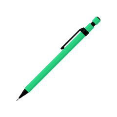 Mechanical pencil in green case with plastic cap. Vector illustration