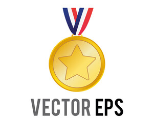 vector first place gold sports medal icon with star, blue, white, red ribbon