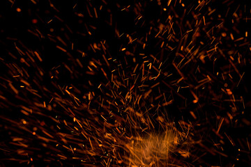 flame fire with sparks on black background
