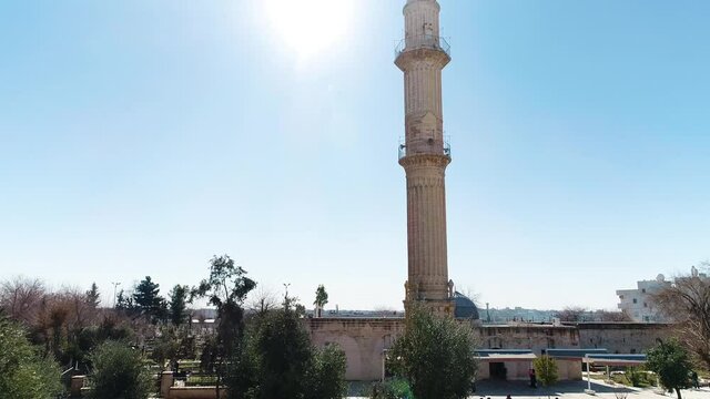 Aerial view of Nusaybin Zeynel Abidin Mosque in Mardin. 4K Footage in Turkey