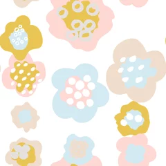 Poster Freehand abstract floral vector seamless pattern. Hand drawn simple flowers  in retro scandinavian style in pastel colors. Modern background for birthday invitations, cards, textile. © dinadankersdesign