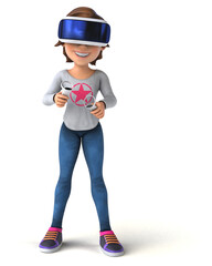 Fun 3D Illustration of a teenage girl with a VR Helmet