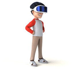 Fun 3D illustration of a cartoon kid with a VR helmet